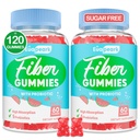 2 Packs - Gummies de fibra para adultos, Probióticos sin azúcar " Gummies de fibra prebiótica, con Inulina, Fos " Chicory Root - para regularidad, digestión " Gut Health - Vegan, Gluten Free, 120 Condes