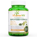 NutreeVit Puro 100% Espirulina orgánica + Clorella + Wheatgrass - Booster de energía, Immune Support, Powerful Superfood Antioxidant - Veggie Capsules  durable 500mg
