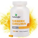 Curcumina Turmérica con cápsulas de piperina - 500 mg por cápsula,120 cuenta - Suplemento con pimienta negra para absorción mejorada No GMO, sin gluten