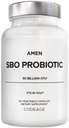 Amen Probióticos Suplemento, SBO Probióticos y Prebióticos Orgánicos, 50 Billones CFUs, Estable de Estante, No Se requiere Refrigeración, Flora Daily Probiótico Fórmula para Hombres, Vegan & No GMO, 60 cápsulas