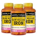 Mason Natural Slow,Release Iron (sulfato ferroso) 50 mg Tabletas, 180 Day Supply, High Potency Supplement, Gentle on Stomach, 3 Pack