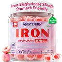 Gummies de hierro para mujeres 25mg Plus Vitamina C, Beet Root, Vitamina B12, Folate for Iron Deficiency, Anemia, Energy Boost, Sugar Free Iron Supplement, Non-Constipating, No After Taste, 60 Cts