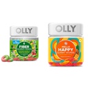 OLLY Fiber Gummy Rings, 5g Prebiotic Fiber, FOS (Fructo-oligosaccharides), Digestive Support &amp; Hello Happy Gummy Worms, Mood Balance Support, Vitamina D, Saffron, Adult Chewable Supplement
