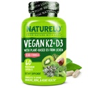 NATURELO Vitamina D3 K2 - Vegan con base vegetal D3 de Lichen - Suplemento natural para el sistema inmunológico, soporte de huesos, salud cardíaca - alimentación completa - no GMO - Gluten Gratis, 60 cápsulas