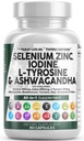 Clean Nutra Selenium 300mcg Iodine 500mcg Tiroid Support for Women &amp; Hombres Silencio L Tyrosine 500mg Ashwagandha Suplemento Bladderwrack, Turmeric, Kelp, Schisandra Zinc Pills Capsule Suplementos