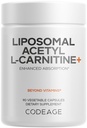 Codeage Liposomal Acetyl-L-Carnitine+ Suplemento - 500 mg Acetyl-L-Carnitine per Serving - Suministro de 3 meses, Entrega Liposomal - Suplemento Alcar - L-Carnitine - Non-GMO, Gluten-Free, 90 cápsulas