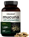 Mucuna Pruriens Capsules, Triple Fuerza 1500mg Por Serving, 2 en 1 Fórmula, Made with Mucuna and Ashwagandha, 240 cápsulas, Potent Seed Extract, Positive Mood, Relax &amp; Restoration Support