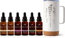 Terapia vegetal Paquete de Tintura total Incluye 30 mL Cada una de Ashwagandha orgánica, Ginseng asiático, Echinacea Blend, Elderberry, Lemon Balm, Turmeric &amp; Travel Mug