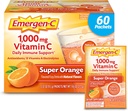 Emergen-C 1000mg Vitamina C Powder para el soporte diario de la vitamina C suplementos con zinc y manganeso, vitaminas B y electrolitos, sabor de súper naranja - 60 Conteo/2 Mes de suministro