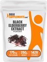 BulkSupplements.com Extract Powder - Elderberries Fuente de Black Elderbrry, Immune Support Supplement - Gluten Free - 175mg per Serving, 250g (8.8 oz) (Pack of 1)