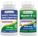 Mejores Naturales Acetyl L-Carnitina y Ácido Alfa Lipoico 750 mg & vitamina B-12 6000 mcg