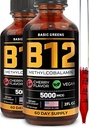 Vitamina B12 Suplementos líquidos sublinguales 5000 mcg – Metilcobalamina Vegana B-12 Suplemento de Energía & Focus – B 12 Vitamina para Hombres Mujer – Metilcobalamina de Absorción Rápida – 120 Serviciones – 4 fl oz