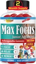 Max Focus Junior – Kids Focus &amp; Calm Gummies ← Calming &amp; Atención Complemento de Atención para Niños &amp; Adolescentes con Ashwagandha ← Brain Vitamins ← Vegan, Non-GMO, 60 Gummies