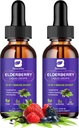 Elderberry Syrup ¦ Orgánica Quercetina Black Elderberry Liquid Drops for Kids &amp; Adults ← Sambucus Elderberry Extract with Vitamin C, D3, Zinc  durable Vegan, Gluten Free, 2 Pack