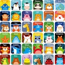 Hebayy 36 Pareja Animales que coinciden Juego Caricaturas Flash Erasable(72 PCs, Cada medida 2” X 2”)