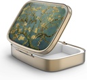 Pill Case Pill Box with Mirror Retro 2 Compartment Small Pill Case for Purse or Pocket Bronze Rectangular Pill Box or Vitamins, Fish Oil, Supplements, Pill Containe Travel Gifts(Vangogh Art)