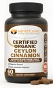 Me First Living Ceylon Cinnamon 1000mg, 100% Certified Organic Ceylon Cinnamon, Non-GMO, True Cinnamon, Metabolism Support, Antioxidante - 60 Tablets