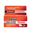 Motrin Dual Action with Tylenol, Ibuprofen &amp; Acetaminophen Fast-Acting Dual Action Doin Reliever for Minor Aches ' Pains, Ibuprofen (NSAID) 125 mg " Acetaminophen 250 mg, 120 ct