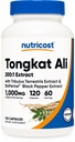 Nutricost Tongkat Ali 1.000mg 120 Capsules - con Tribulus Terrestris y BioPerine, Vegetarian Caps, Non-GMO, Gluten Free, Potent Extract