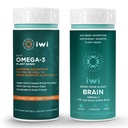 iwi Omega-3 Sport & Brain Omega-3 Bundle, 30 Servings, Vegan Plant-Based Algae Omega 3 con EPA + DHA, Krill " Fish Oil Alternative, No Fishy Aftertaste