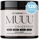 Optimal Prime - MUUU Bovine Colostrum Suplemento y Superfood Powder para Gut Health, Bloating, Immune Support, Hair, Skin y Nails Unflavored, 120 Servings