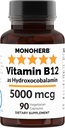 MONOHERB Hydroxo B12 Vitamina 5000mcg, Hydroxocobalamin, Hydroxy B12