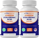 Vitamatic 2 Pack Hialuronic Acid Supplements 200mg - Supports Healthy Connective Tissue and Joints - Promote Youthful Healthy Skin - Total 240 Capsules