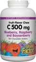 Factores naturales, Vitamina C 500 mg para niños, soporta la salud inmune, los huesos, los dientes y las gomas, arándano, arándano y arándano, 180 conde (Pack of 1)