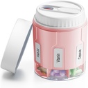 Organizador de botellas Daviky, organizador de suplementos con 7 grandes componentes, dispensador de pilas de viaje caja redonda con dos tapas (Pink+ Blanco)