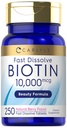 Carlyle Biotin 10000mcg ← 250 Fast Dissolve Tablets TEN Max Strength ANTE Vegetarian, Non-GMO, Gluten Free Supplement