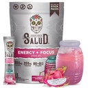 Salud 2-en-1 Bebida Energética Powder + Focus, Fruta Dragón, Caffeine Orgánica, B6 + B12, Theanina, Packets de Bebida en Energía Limpia, Pitaya Agua Fresca Mix, No GMO, Gluten Free, Vegan, 1g de Sugar, (15 Servings)