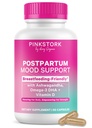 Pink Stork Postpartum Mood Support - Postnatal Hormone Balance for Women - Breastfeeding Friendly - Stress & Cognitive Support, New Mom Essentials - Ashwagandha, Chamomile, & vitamina D, 60 cápsulas