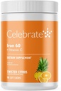 Celebrar Vitaminas Suplemento de Hierro con 60 mg de Iron &amp; Vitamina C – Citrus Chewables para Pacientes Báricos, Bypass Gástrico &amp; Sleeve Gastrectomy Support – 30 Tablets for Post-Surgery Health Maintenance