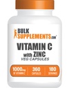 BulkSupplements.com Vitamina C con capsules Zinc - Vitamina C 1000mg & Zinc 15mg, para Immune Support - Vegan, 2 cápsulas por Serving, 360 Veg Count (Pack of 1)