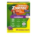 Zyrtec para niños sin tinte para el alivio de alergia de 24 horas, 10 mg de clorhidrato de cetirizina de medicamentos antihistamínicos, medicamentos para la alergia infantil Alivian el estornudo y picazón, uva, 24 cts