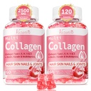 2 Pack Sugar Free Collagen Gummies for Women &amp; Hombres ← Hidrolyzed Collagen Peptides for Hair Skin &amp; Nails ← MultiCollagen Protein Tipo I II III V X con Biotin &amp; Vitamina C ← Strawberry Flavor, 120 Cuenta