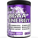 EVL BCAAs Amino Acids Powder - BCAA Energy Pre Workout Powder para la recuperación muscular Crecimiento y resistencia - Rehidratación Post Recuperación Bebida con Caffeine Natural - Furious Grape