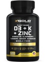 Vitamina D, K2, K1, Zinc, Quercetin, Elderberry, Turmeric, Ginger &amp; Echinacea Suplemento Alimentario completo 8 en 1- D3 5000 UI Planta-Basada de Lichen, Vitamina K (K2 MK7, MK4, K1), D3 K2 Vitaminas -120 cápsulas