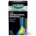 CURAD Performance Series IRONMAN Antibacterial Bandages, Extreme Hold Adhesive Technology, Standard Size Flexible Fabric Bandages for Cuts, Scrapes, " Burns, Assorted Colors, 1 x 3.25 pulgadas, 20 Cuenta