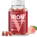 Vegan Iron Gummies Suplemento - con Vitamina C, A, B-Complex, Folate, Zinc para Adultos &amp; Niños - Sangre de Salud y Energía Asistencia para la Deficiencia de Hierro, Anemia, No Después del Sabor - Peach Flavor (90 Ct)
