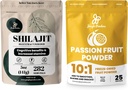 Polvos Jungle Premium Duo: 5oz Shilajit crudo & 3.5oz Polvo de frutas de la pasión - Soporte energético para hombres, Immune Boost, con Freeze Pasta de frutas de la pasión seca para hornear, Smoothies, Extracto libre de ingredientes