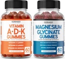 ADK Gummies Vitamina D3 K2 (60 Conde) Suplemento con D & K-10 Vegan Suplemento Raspberry Flavor - Magnesium Glycinate (60 Conde) - Glycinate Gummies for Adults - Non GMO, Vegan &amp; Made in USA
