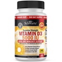Vitamina D3 5000 UI (125 mcg) Suplemento de soporte natural de inmuno, fuerza ósea, función muscular saludable, con aceite de oliva para la absorción más alta, libre de gluten " no OMG, 1 año de suministro, 360 Softgels