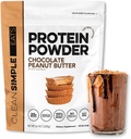 Comidas simples limpias Polvo de proteína picante, mantequilla de maní de chocolate sabor naturalmente endulzado, 100% polvo de proteína de grano con enzimas digestivas " sin ingredientes artificiales, sin gluten, 30 servidos