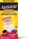 Airborne 1000mg Vitamina C Tablas cortas con zinc, inmune suplemento de soporte con potentes antioxidantes Vitaminas A C &amp; E - 32 tabletas picables, sabor muy Berry