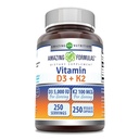 Fórmulas asombrosas Vitamina D3 5000 UI con Vitamina K2 100 Mcg detenida 250 Veggie Capsules  D3 + K2 Complex ← Non-GMO ANTE Gluten Free ← Made in USA