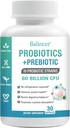 Probióticos y Prebióticos Orgánicos para Hombres Mujer, 60 Billones CFUs 10 Strains, Apoyo Digestivo " Salud Gut, Gas " Bloating, 30 cápsulas