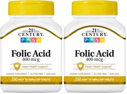 21st Century Folic Acid 400 mcg Tablets, 250 Conde (Pack of 2)