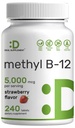 SUPLEMENTO DEAL Metil B-12 Vitaminas 5000 mcg, 240 Tabletas Chewable ← Forma activa - Fresa Flavored - Apoyo energético " Función de salud cerebral - Vegetariano " GMO Gratis