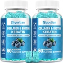 Biotina Gummies 15000mcg con colágeno para adultos Mujeres &amp; Hombres - Pelo, Esquín &amp; uñas Gummies con Biotina - Collagen para Mujer - Vegan, No GMO, Vitaminas para el cabello - 120 Conde, 2 Pack